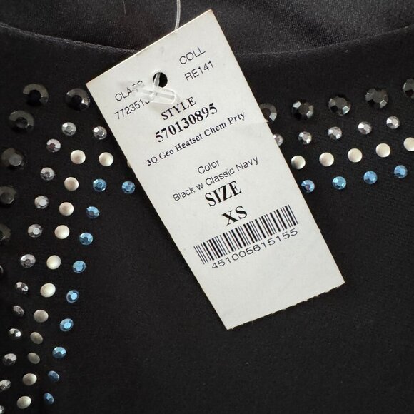 NWT White House Black Market WHBM Black Blue Rhinestone Keyhole Neck Dress XS - Picture 6 of 7